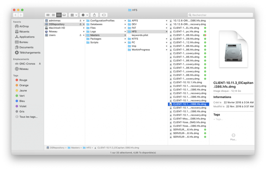 Vue du Finder de macOS vers un fichier sur un partage